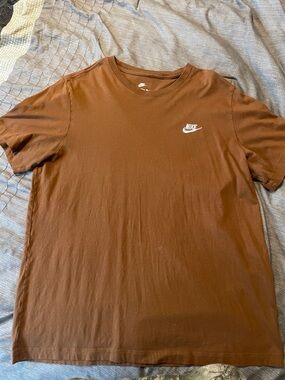 Nike Brown Short Sleeve Crew Tee with White Swoosh